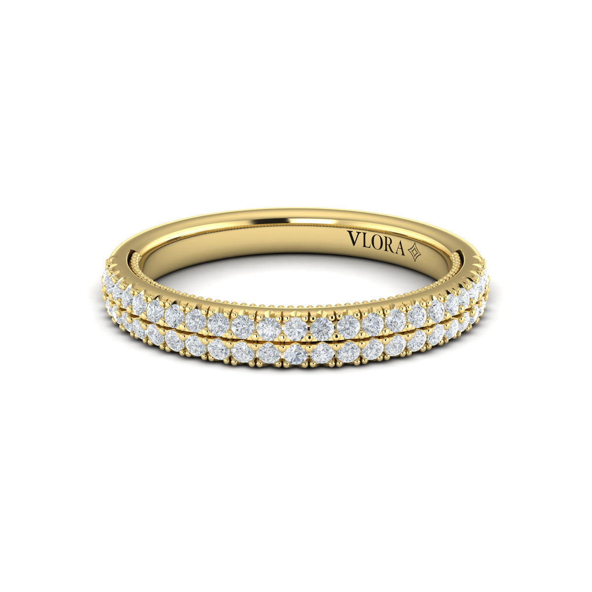 14kt Yellow Gold Womens Pave Diamond Wedding Band