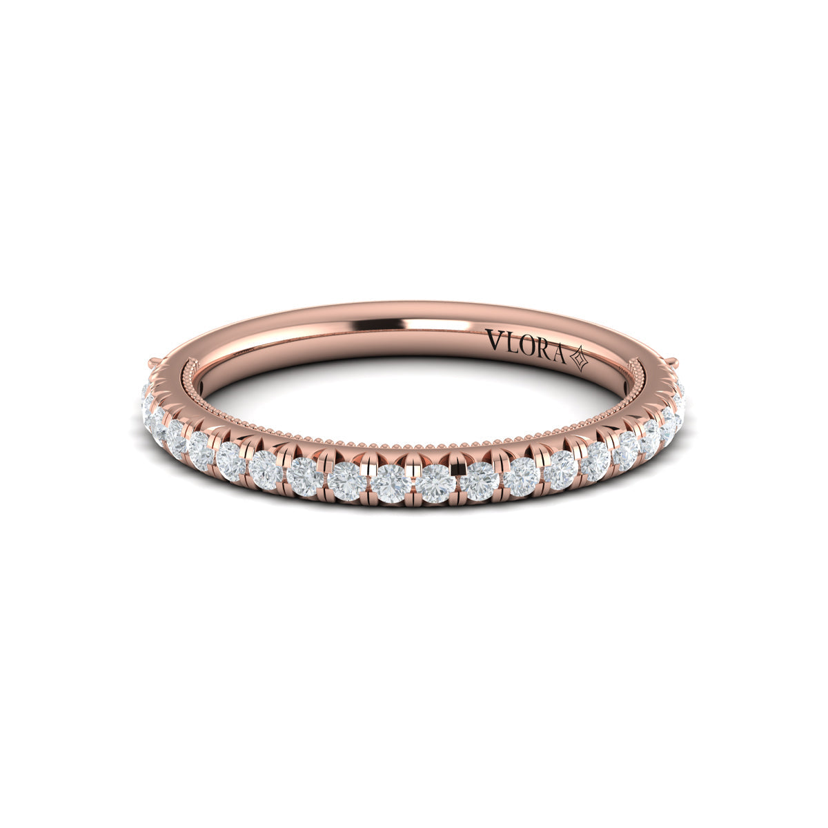 14kt Rose Gold Diamond Womens French Pave Wedding Band