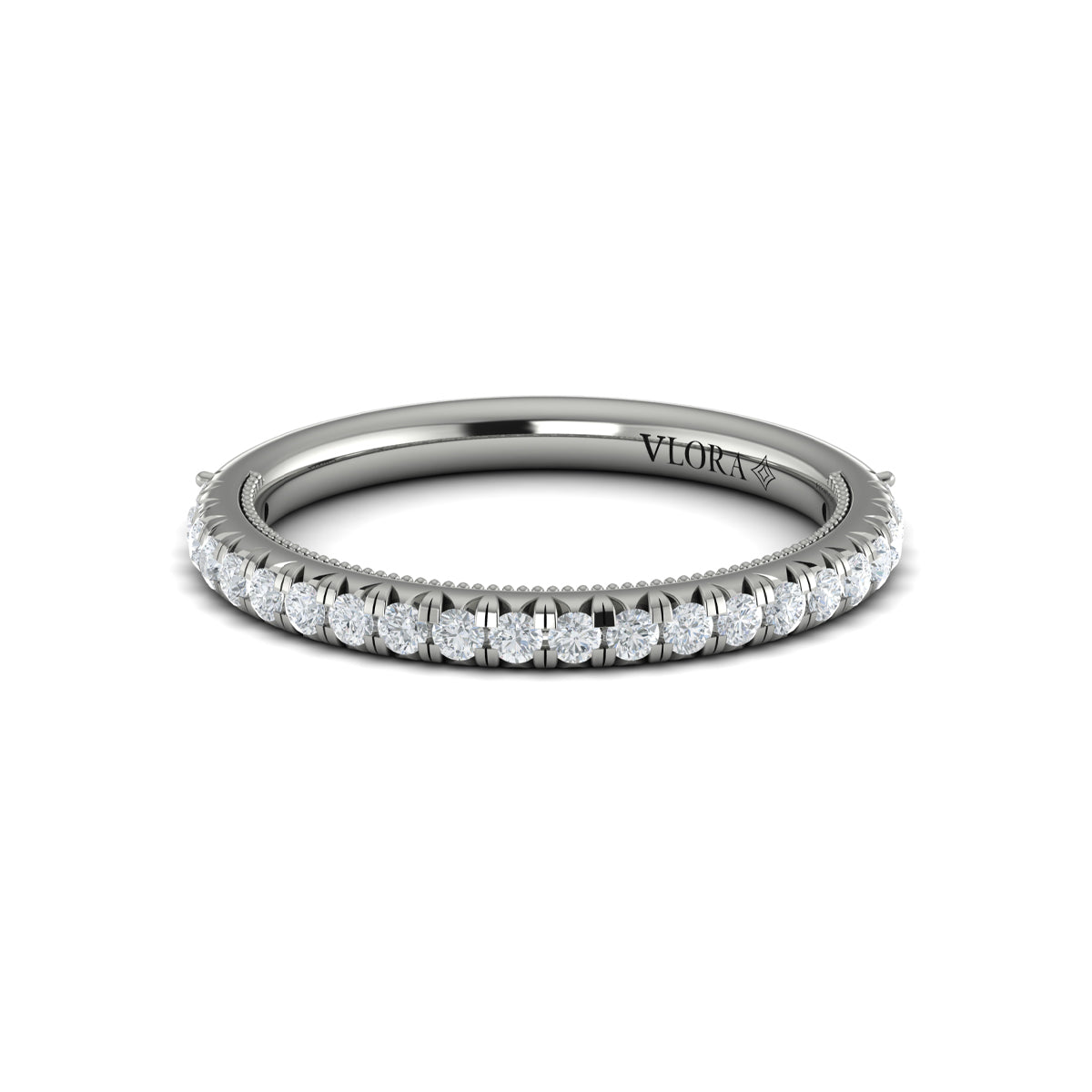 14K White Gold French Pave Diamond Womens Wedding Band