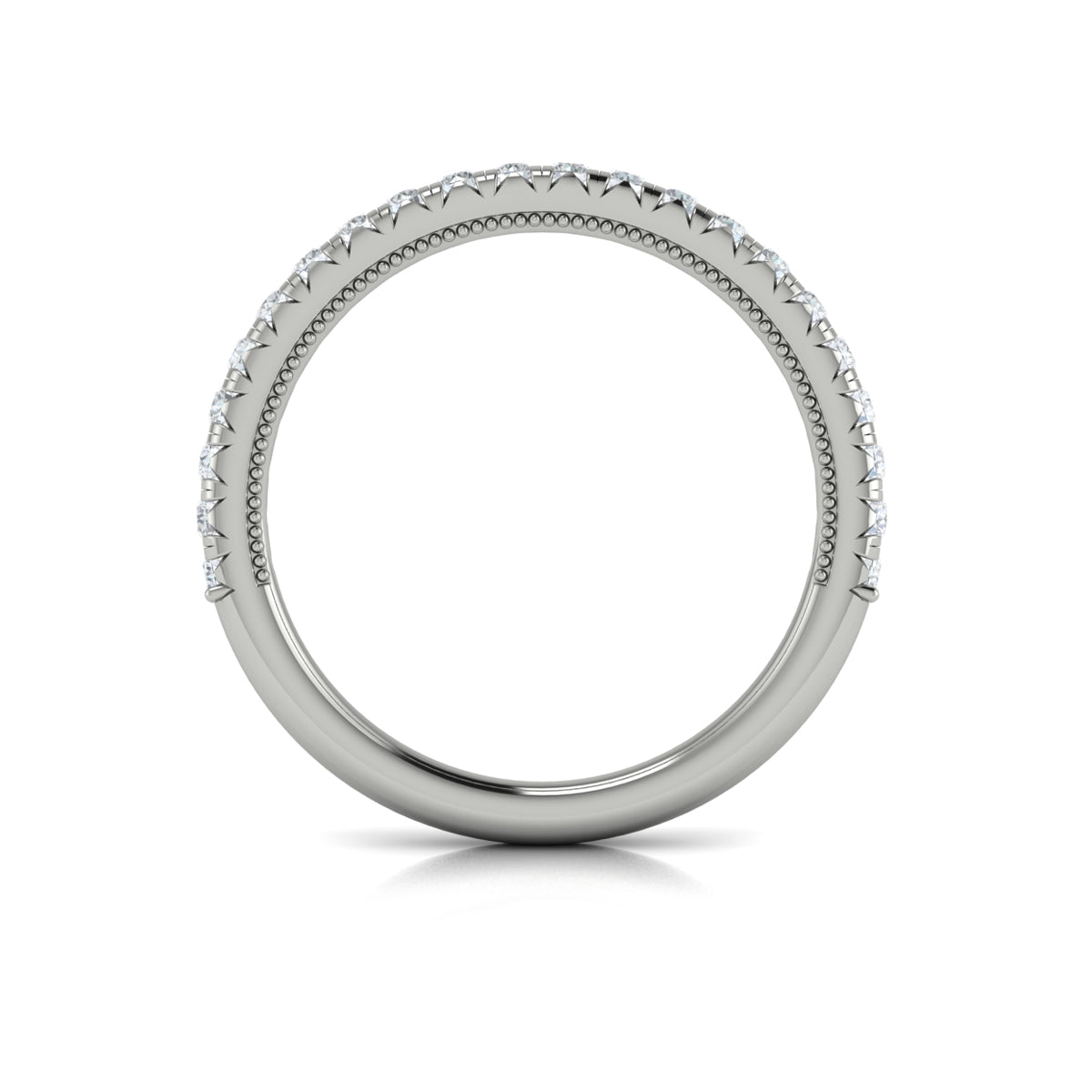 14K White Gold French Pave Diamond Womens Wedding Band