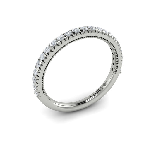 14K White Gold French Pave Diamond Womens Wedding Band
