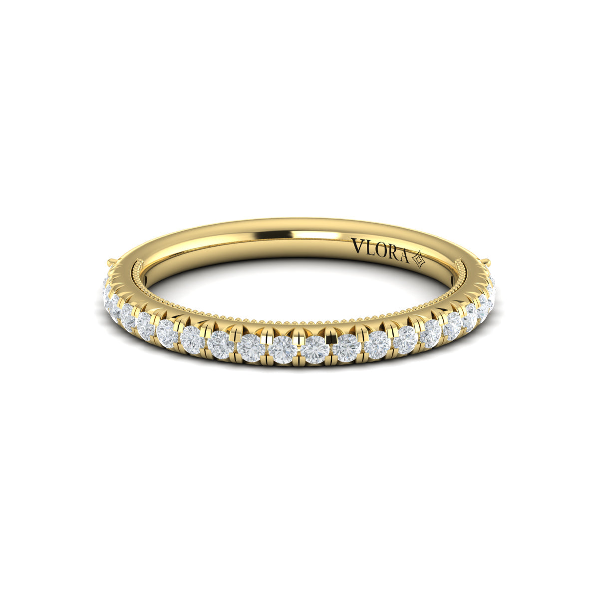 14kt Yellow Gold French Pave Diamond Womens Wedding Band