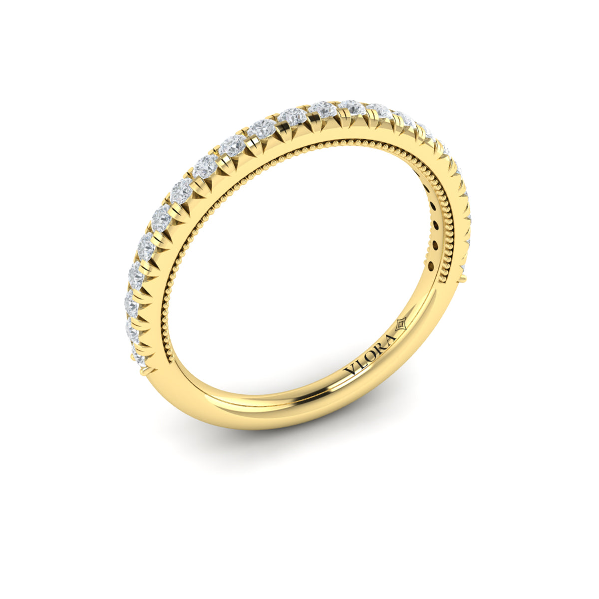 14kt Yellow Gold French Pave Diamond Womens Wedding Band