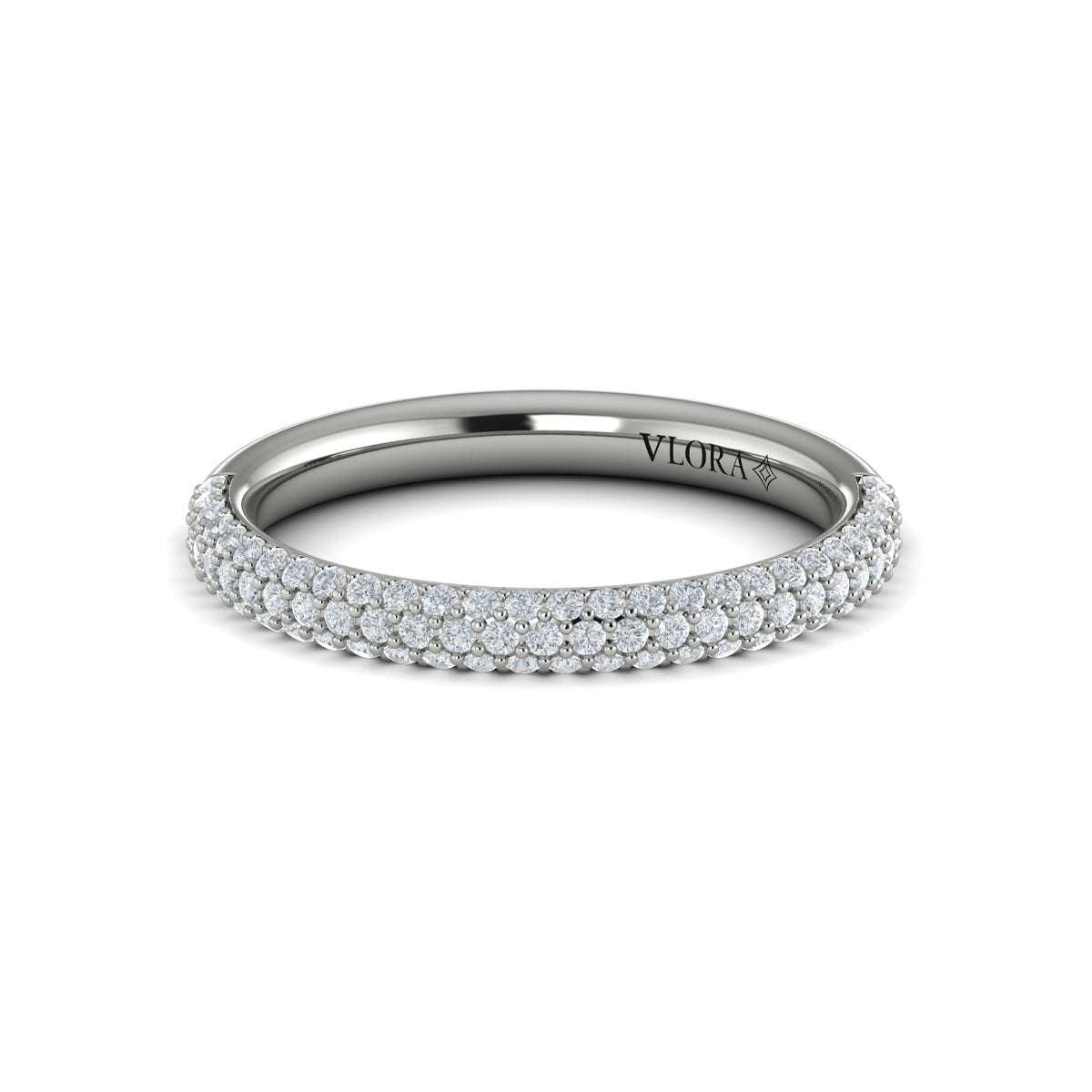 14K White Gold Micropave Diamond Womens Wedding Band