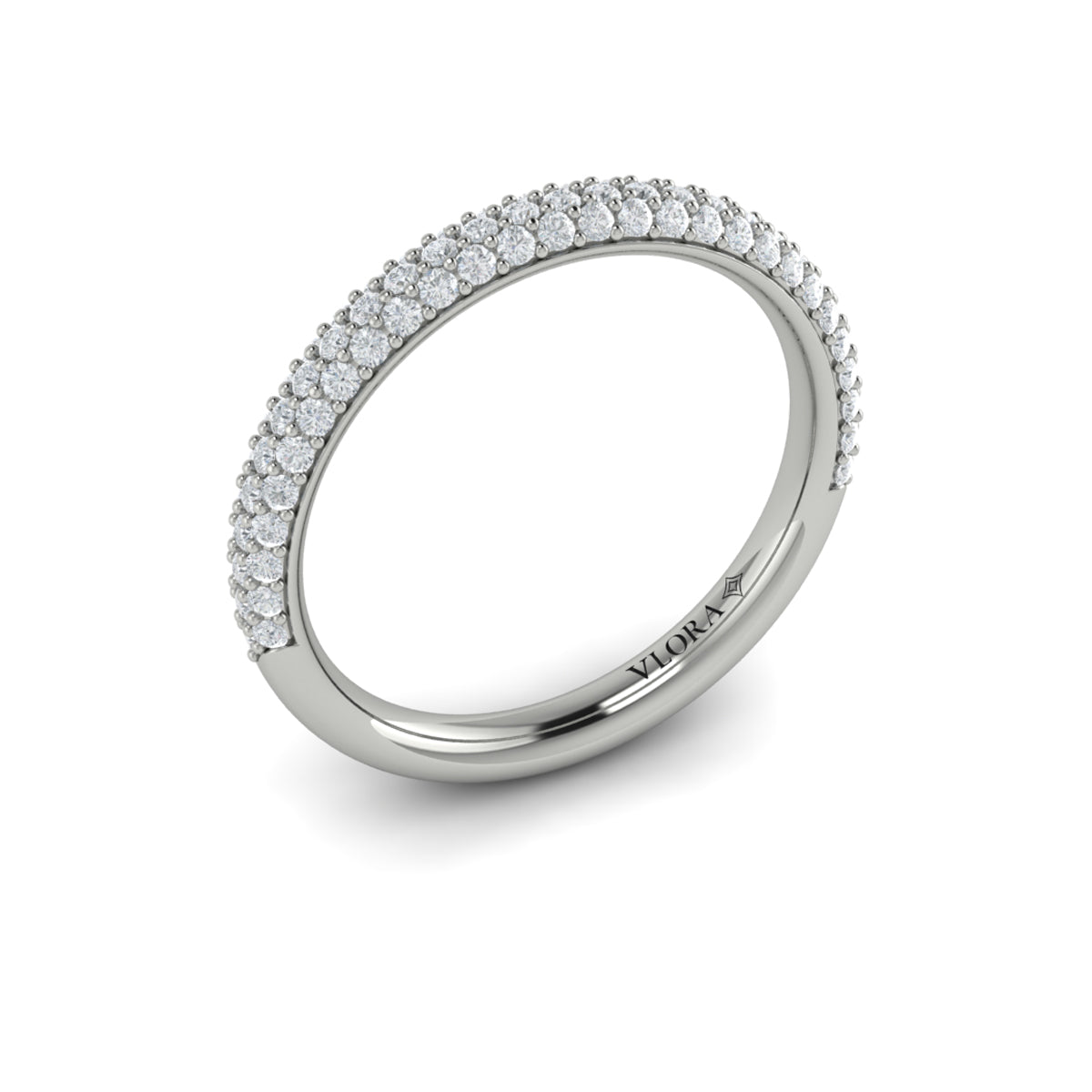14K White Gold Micropave Diamond Womens Wedding Band