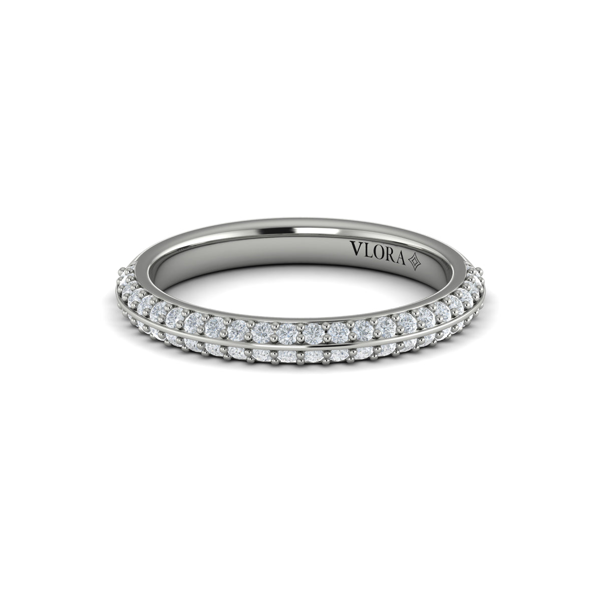 14K White Gold Pave Diamond Womens Matching Wedding Band