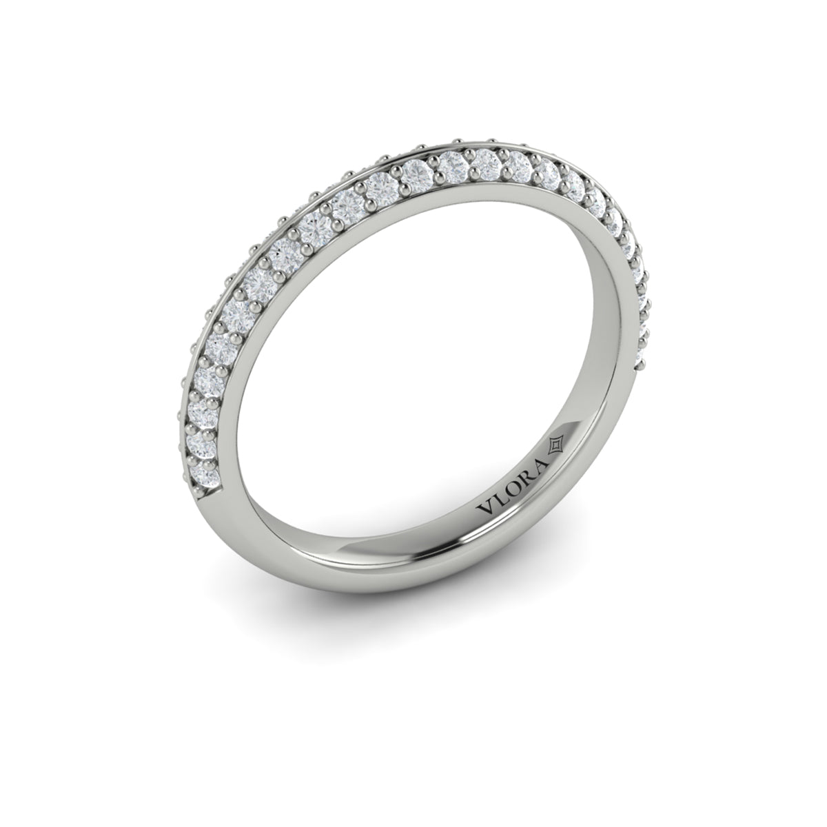 14K White Gold Pave Diamond Womens Matching Wedding Band