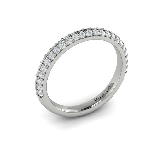 14K White Gold Pave Diamond Womens Matching Wedding Band