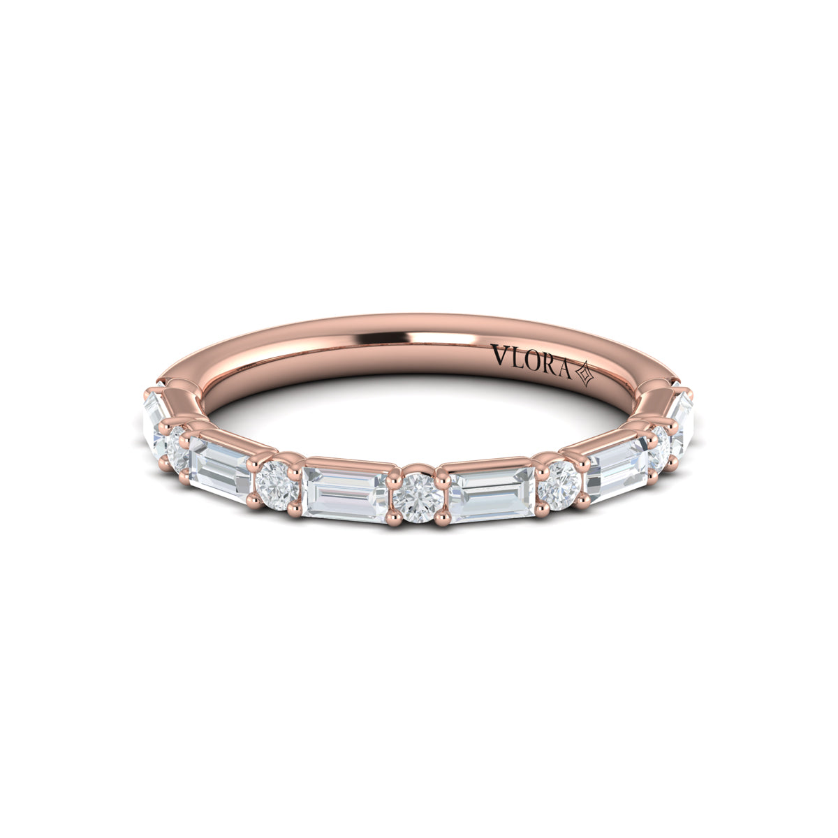 14kt Rose Gold Emerald Cut Diamond Matching Wedding Band