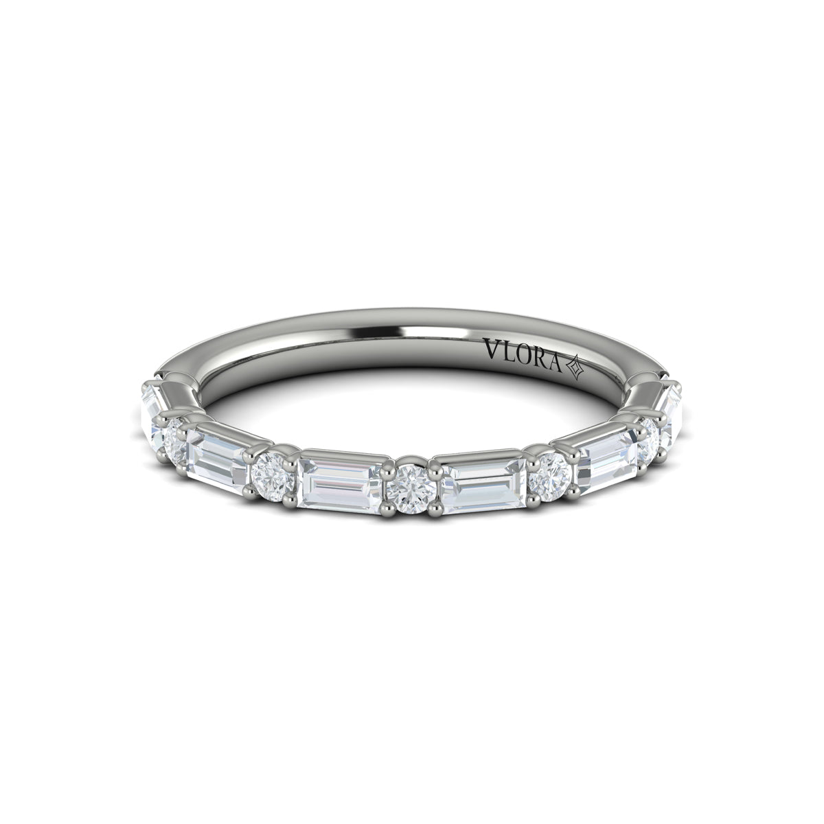 14K White Gold Emerald Cut Diamond Matching Wedding Band