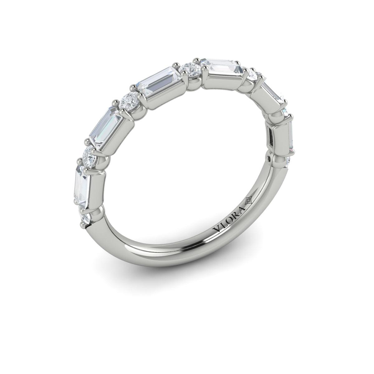 14K White Gold Emerald Cut Diamond Matching Wedding Band