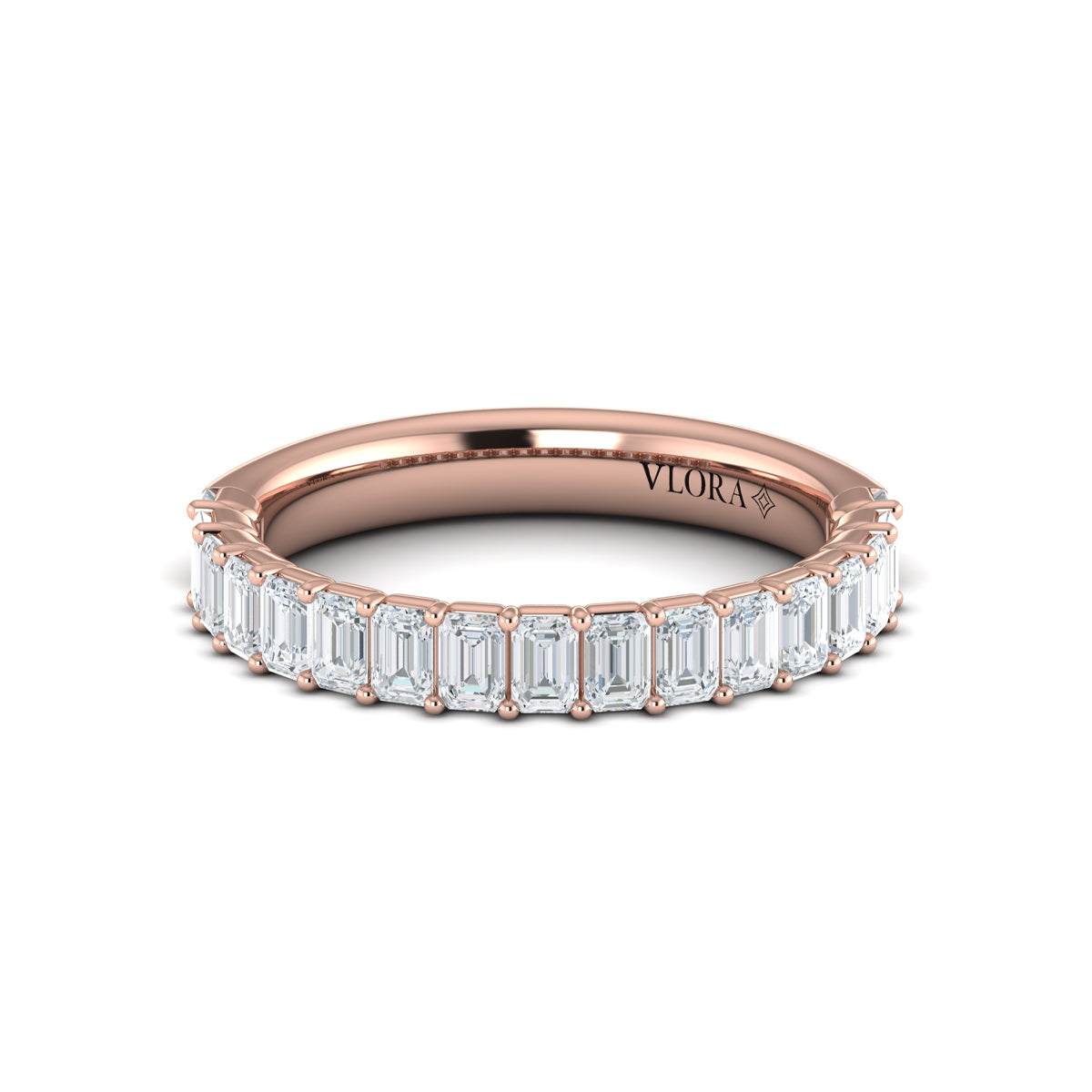 14kt Rose Gold Emerald Cut Diamond Womens Wedding Band