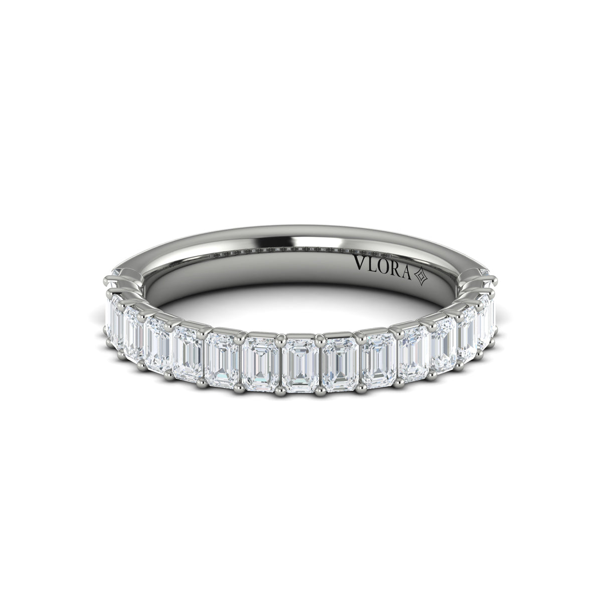 14K White Gold Emerald Cut Diamond Womens Wedding Band