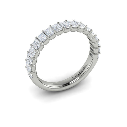 14K White Gold Emerald Cut Diamond Womens Wedding Band
