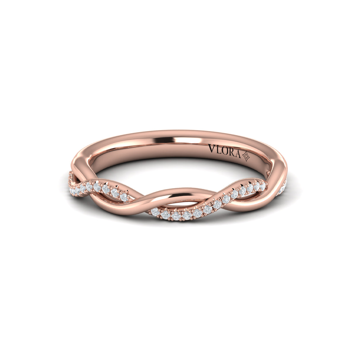 14kt Rose Gold Pave Diamond Womens Wedding Band