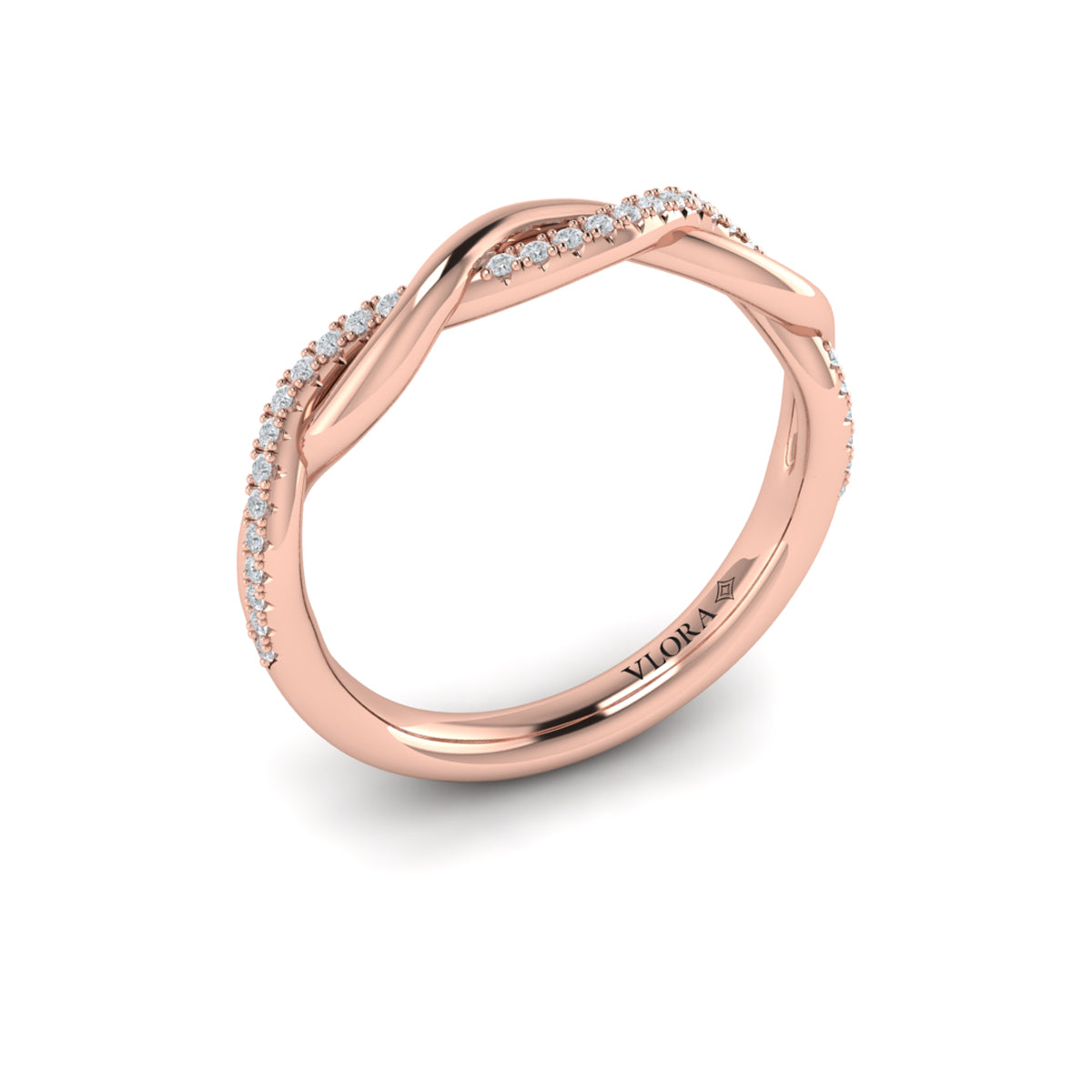 14kt Rose Gold Pave Diamond Womens Wedding Band