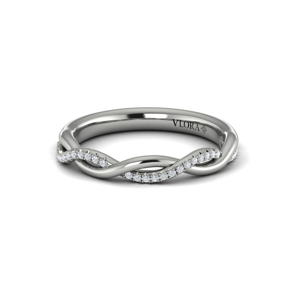 14K White Gold Pave Diamond Womens Matching Band