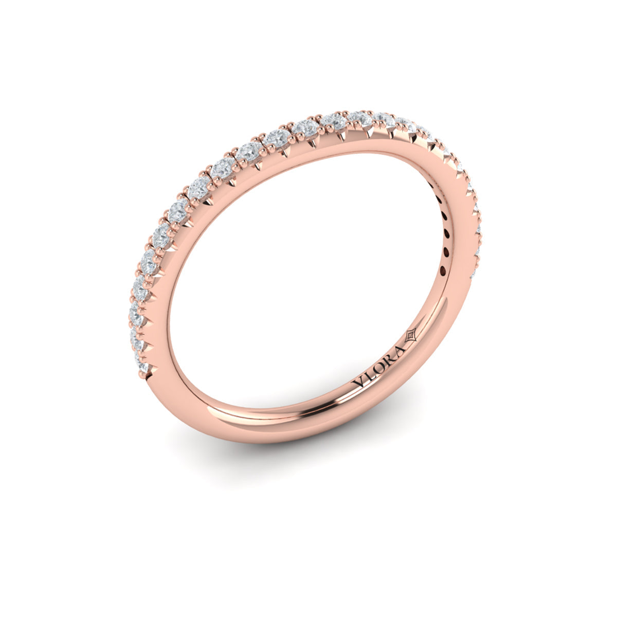 14kt Rose Gold Pave Diamond Womens Matching Wedding Band