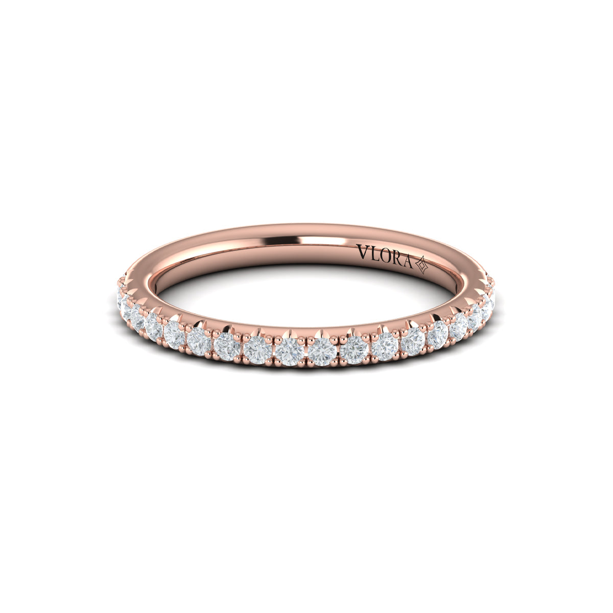 18kt Rose Gold Pave Diamond Womens Matching Wedding Band