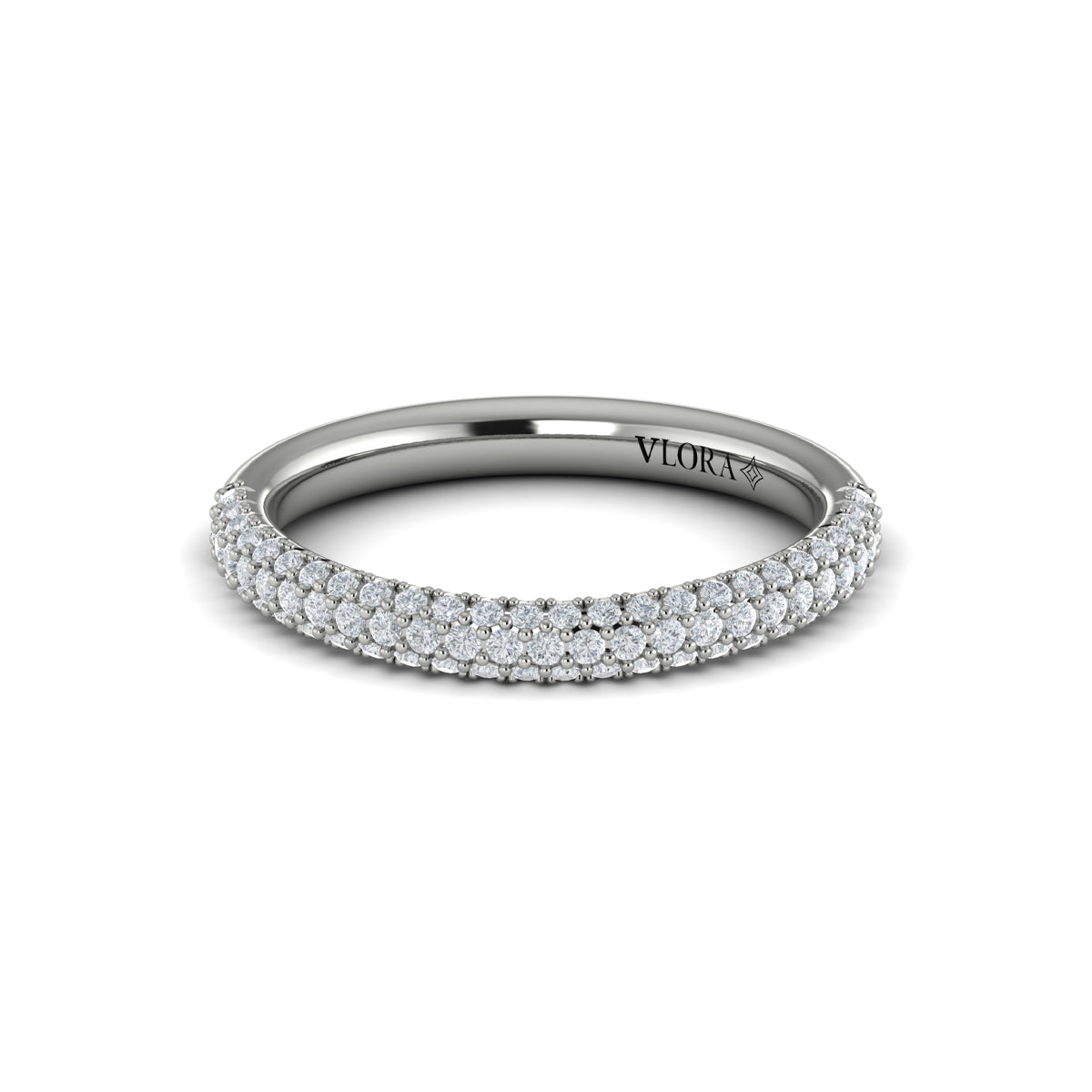 14K White Gold Pave Diamond Womens Wedding Band