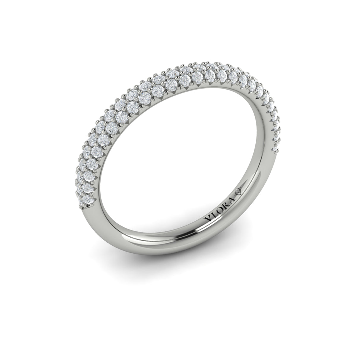 14K White Gold Pave Diamond Womens Wedding Band