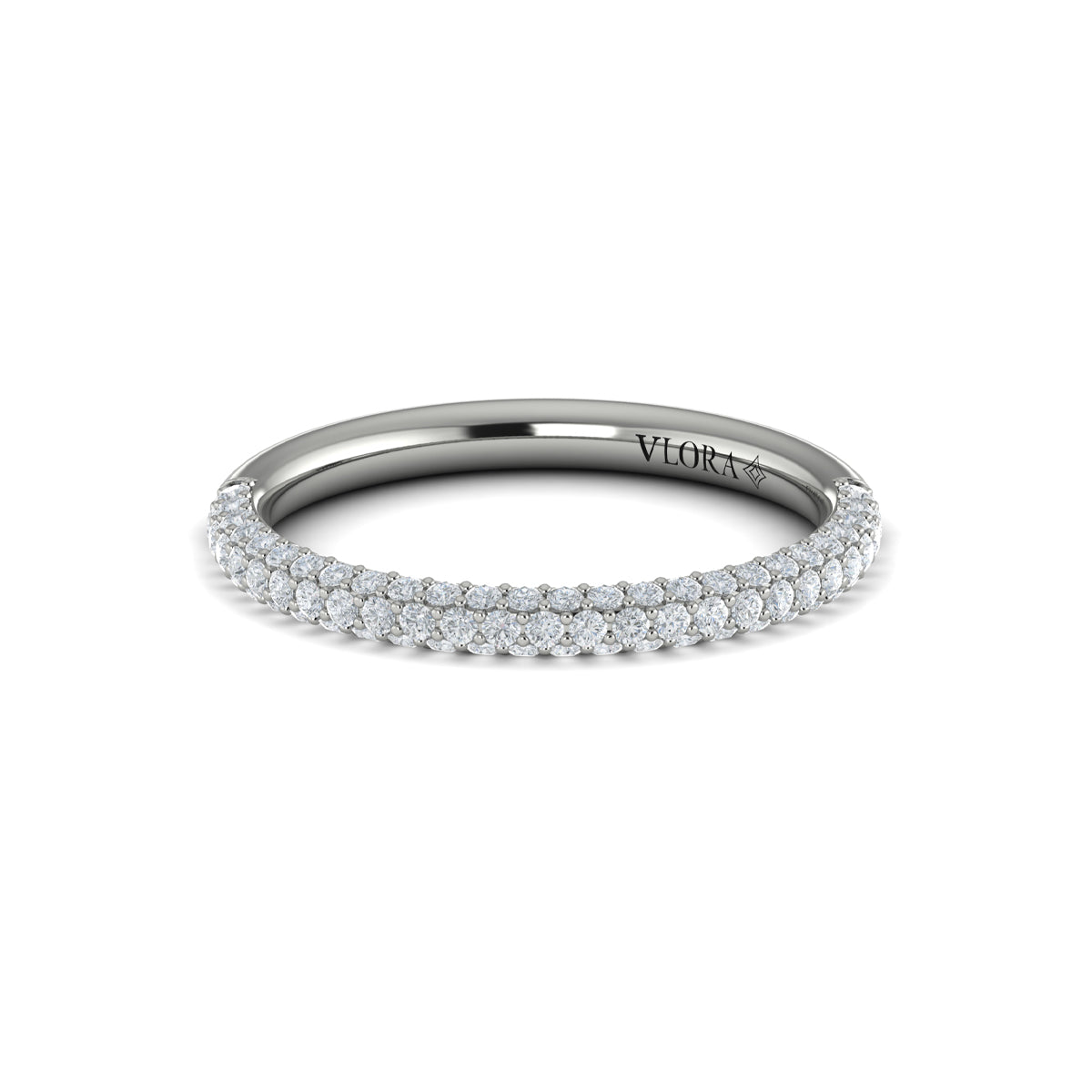 14K White Gold Pave Diamond Womens Wedding Band