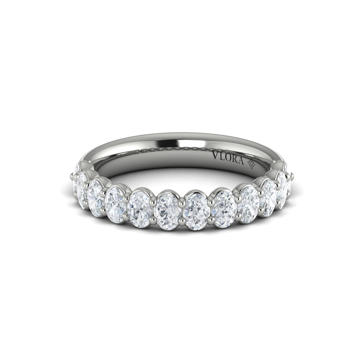 14K White Gold Oval Diamond Womens Wedding Band