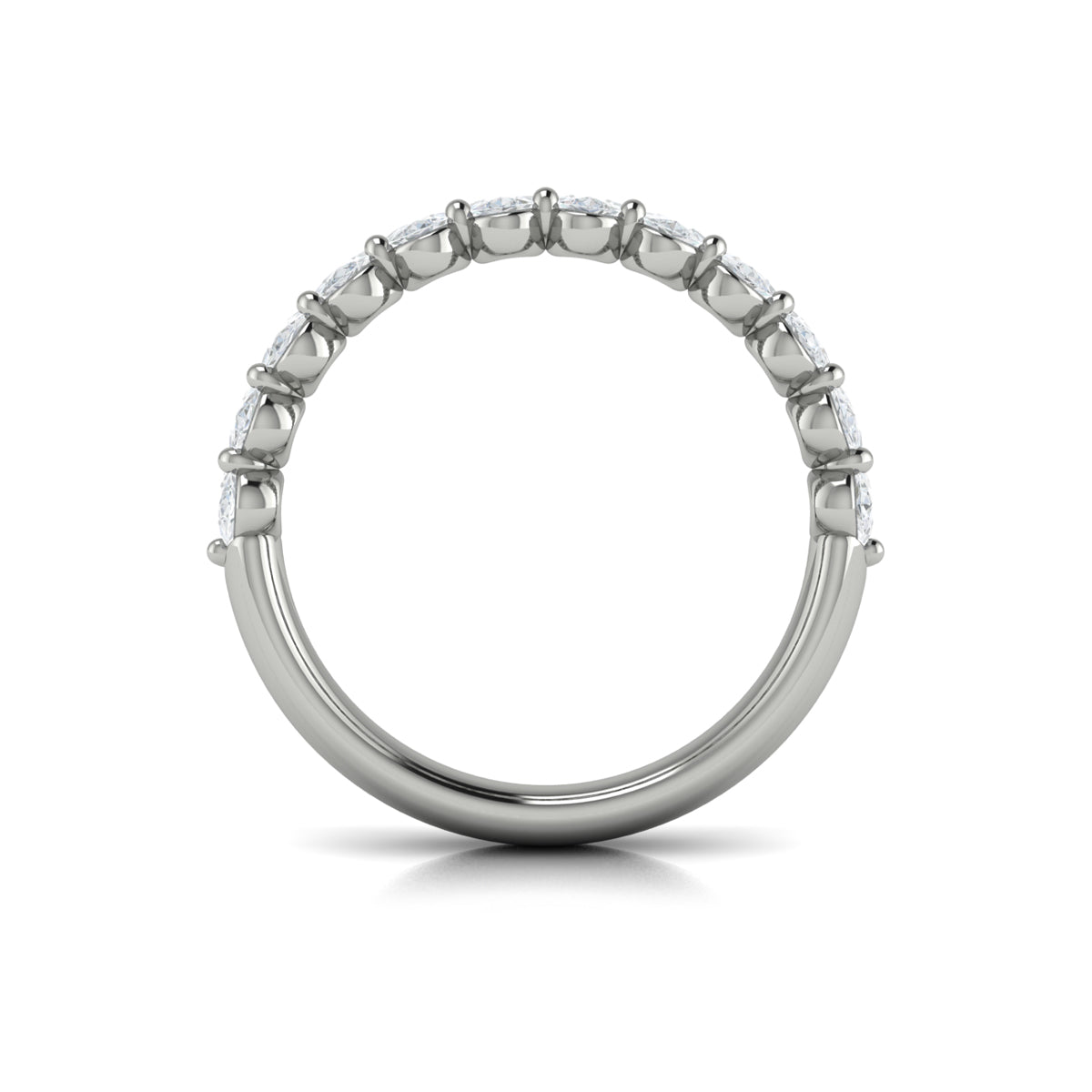 14K White Gold Oval Diamond Womens Wedding Band