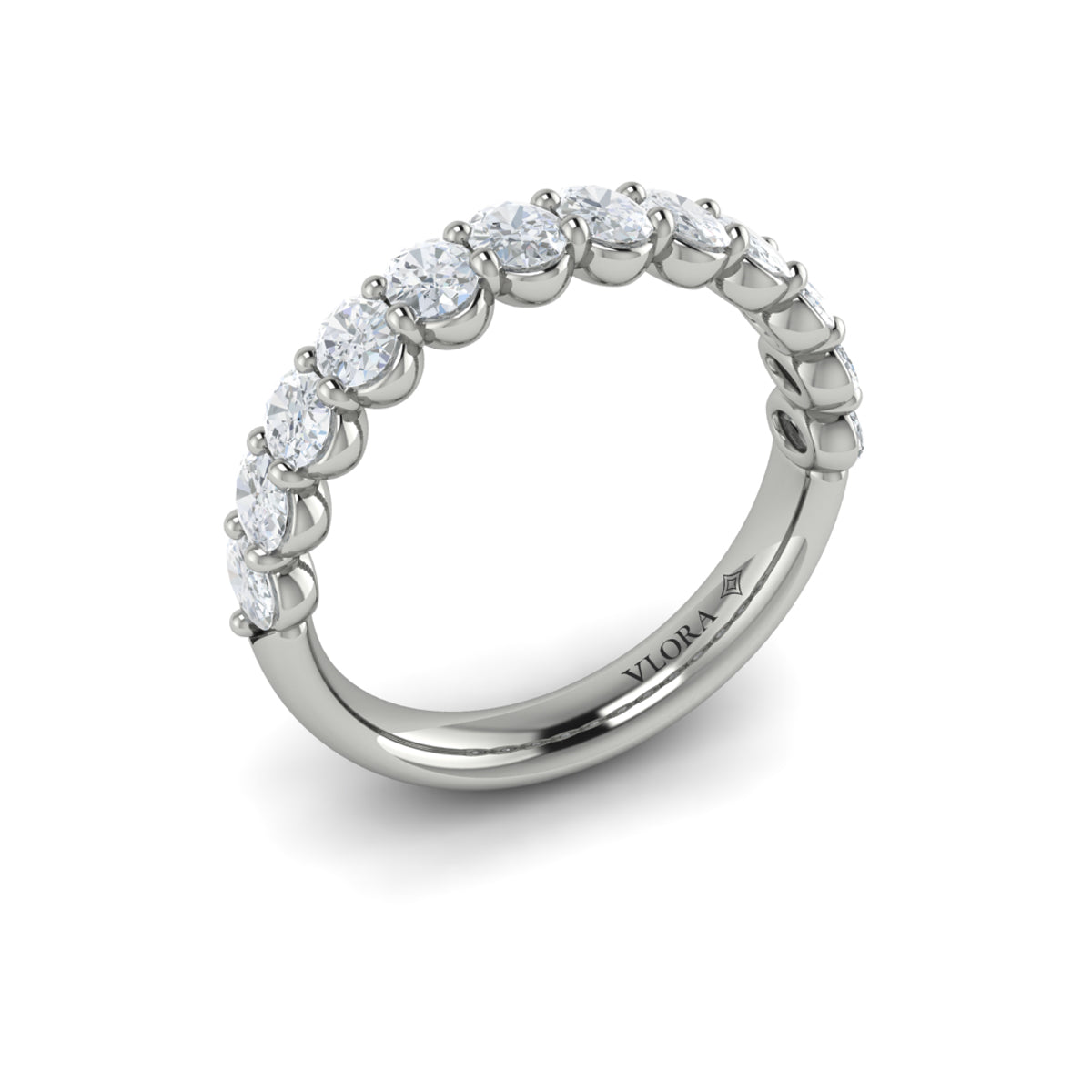 14K White Gold Oval Diamond Womens Wedding Band