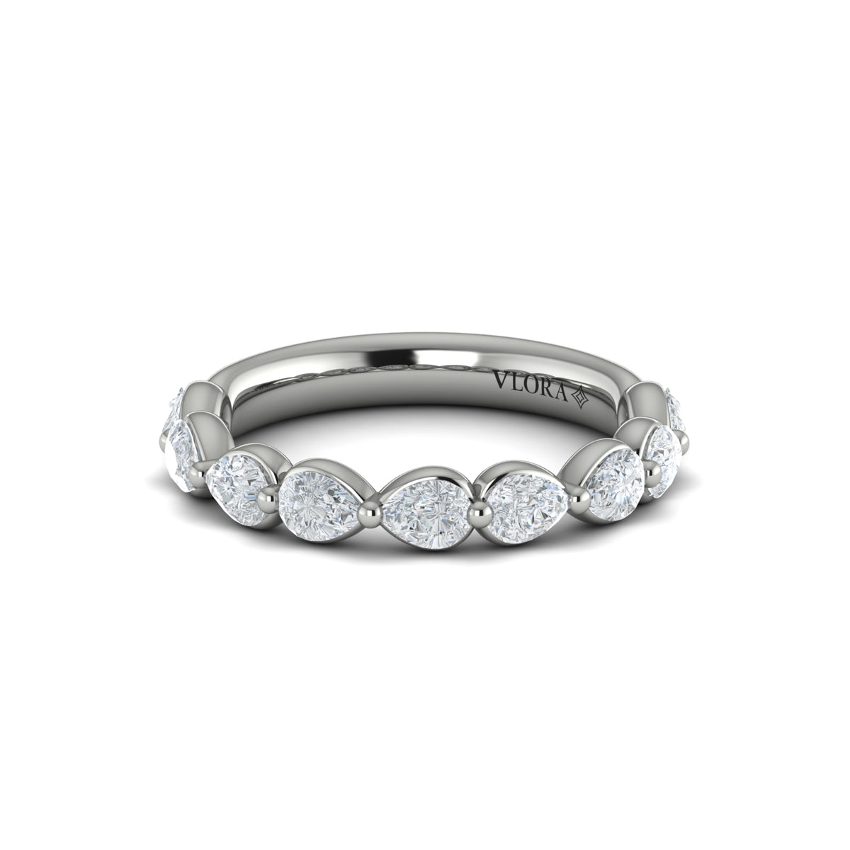 14K White Gold Oval Diamond Womens Wedding Band