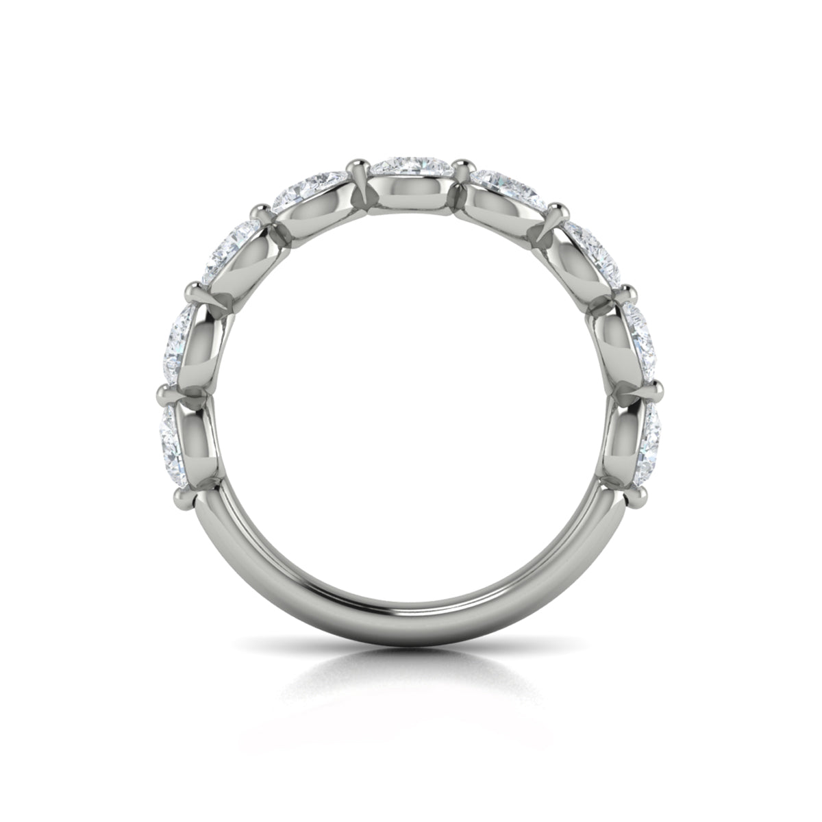 14K White Gold Oval Diamond Womens Wedding Band