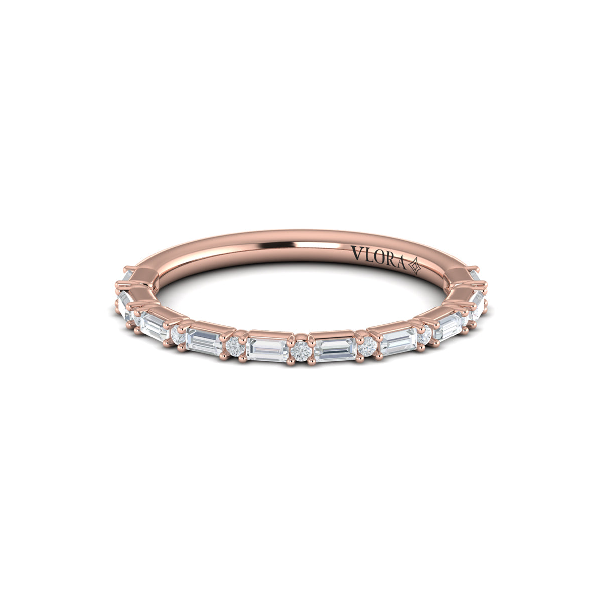 14kt Rose Gold Baguette & Brilliant Diamond Wedding Band