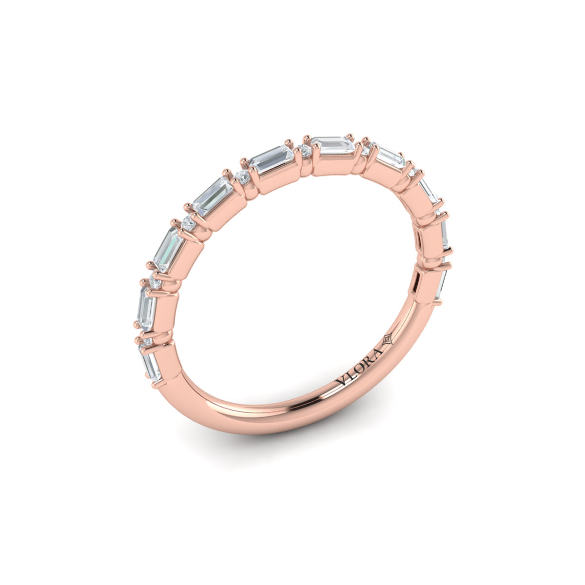 14kt Rose Gold Baguette & Brilliant Diamond Wedding Band