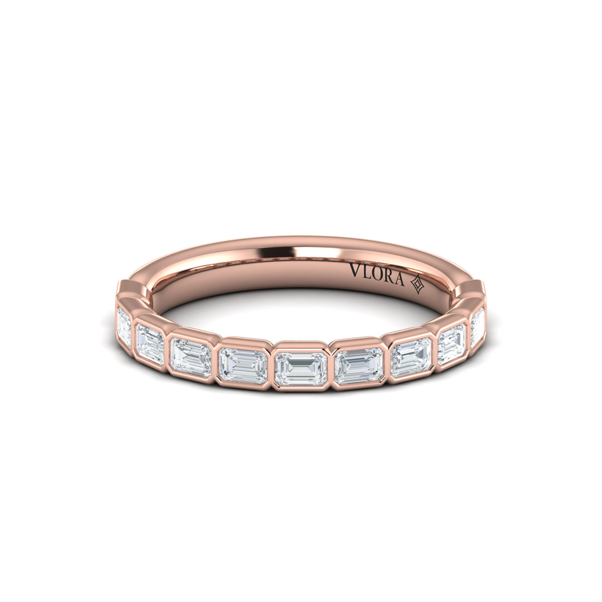 18kt Rose Gold Emerald Cut Womens Wedding Band