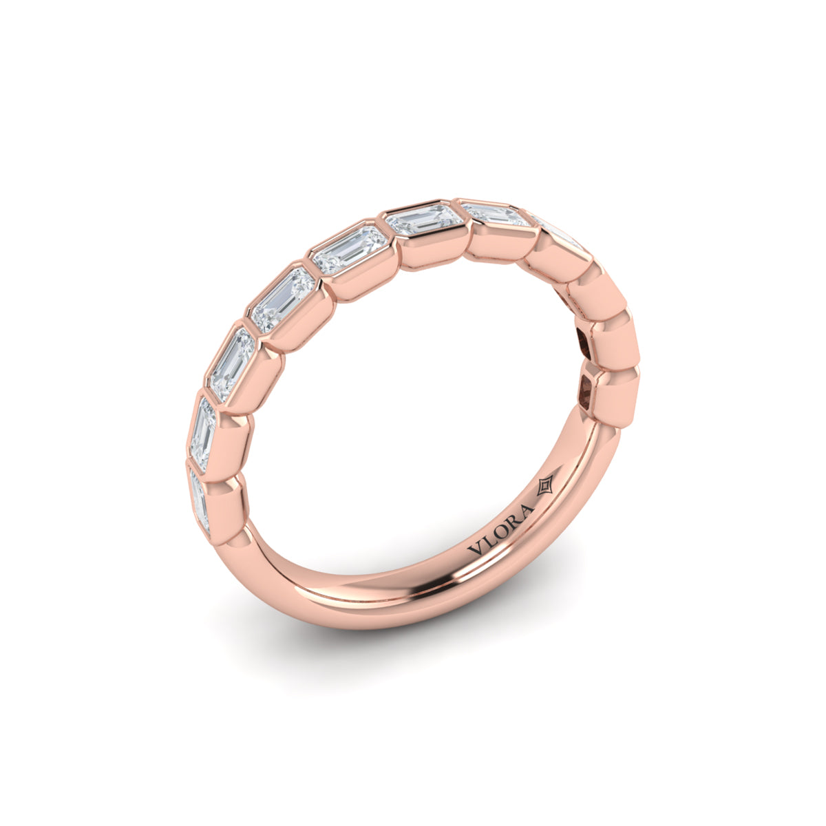 18kt Rose Gold Emerald Cut Womens Wedding Band