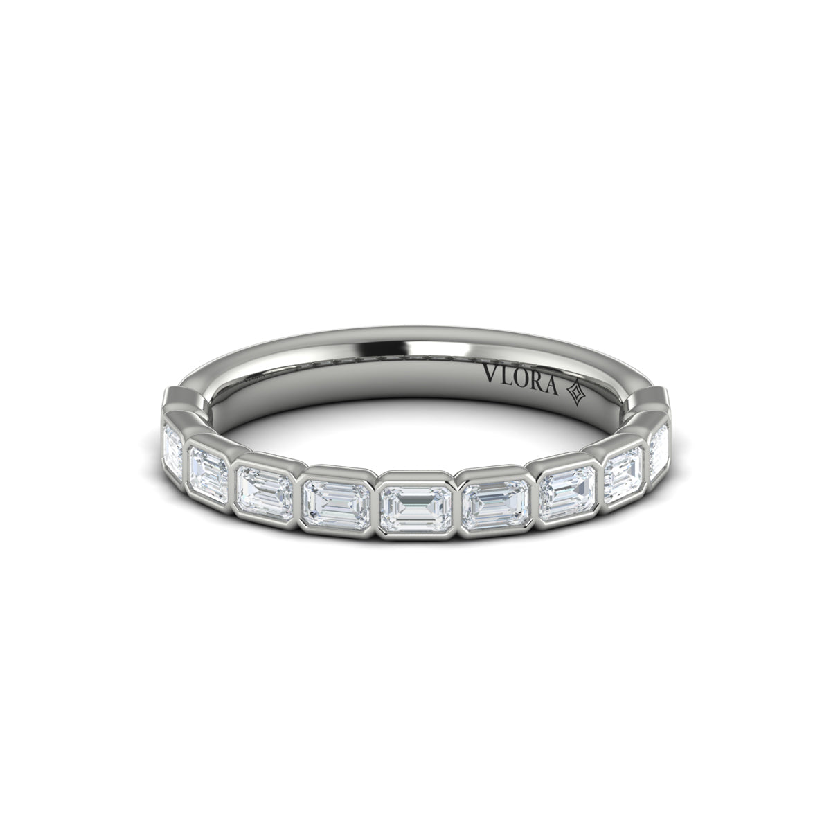 14K White Gold Emerald Cut Diamond Womens Wedding Band