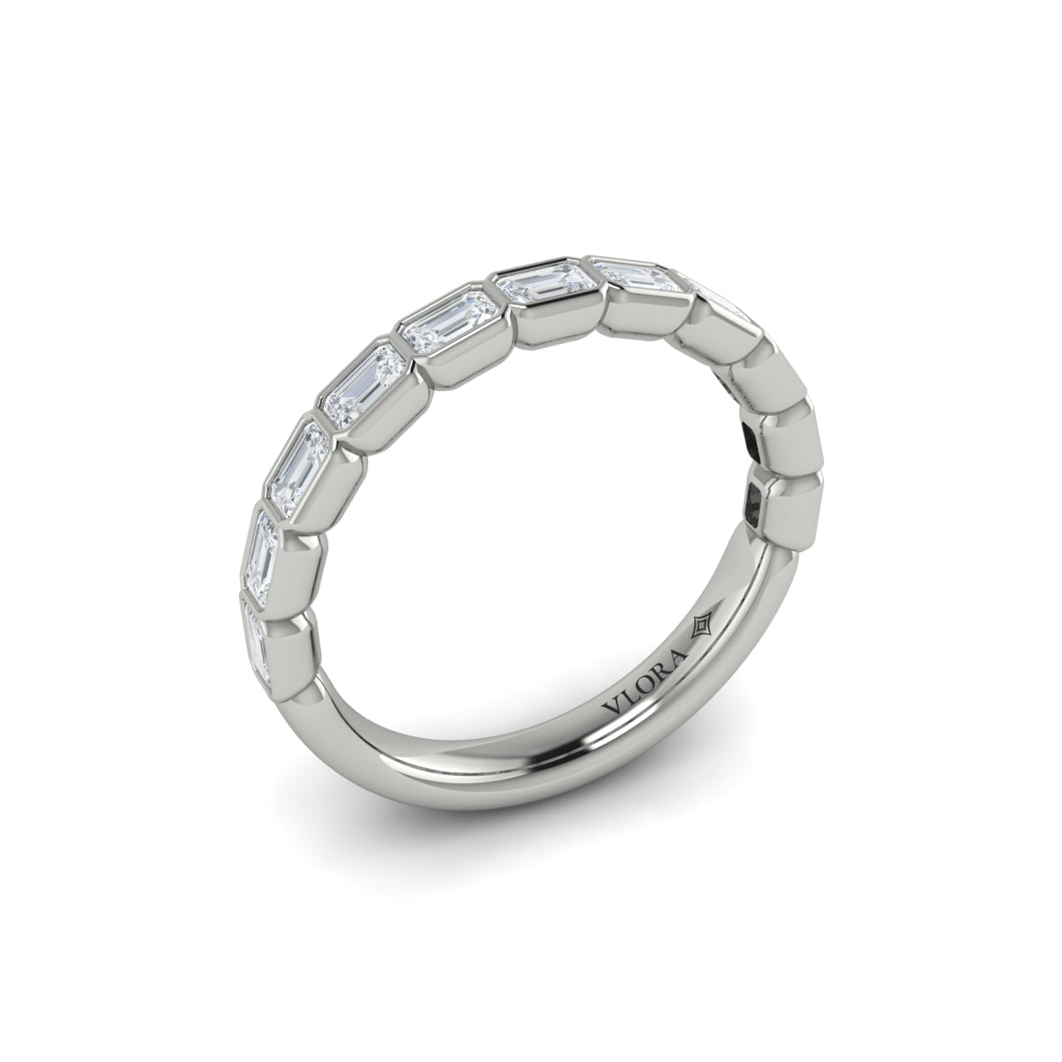 14K White Gold Emerald Cut Diamond Womens Wedding Band