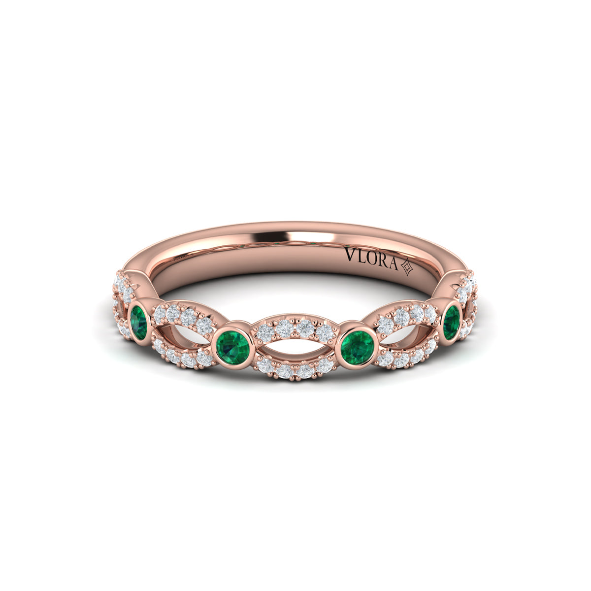 18kt Rose Gold Emerald Cut Womens Stackable Wedding Band