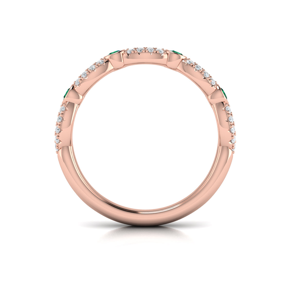 18kt Rose Gold Emerald Cut Womens Stackable Wedding Band