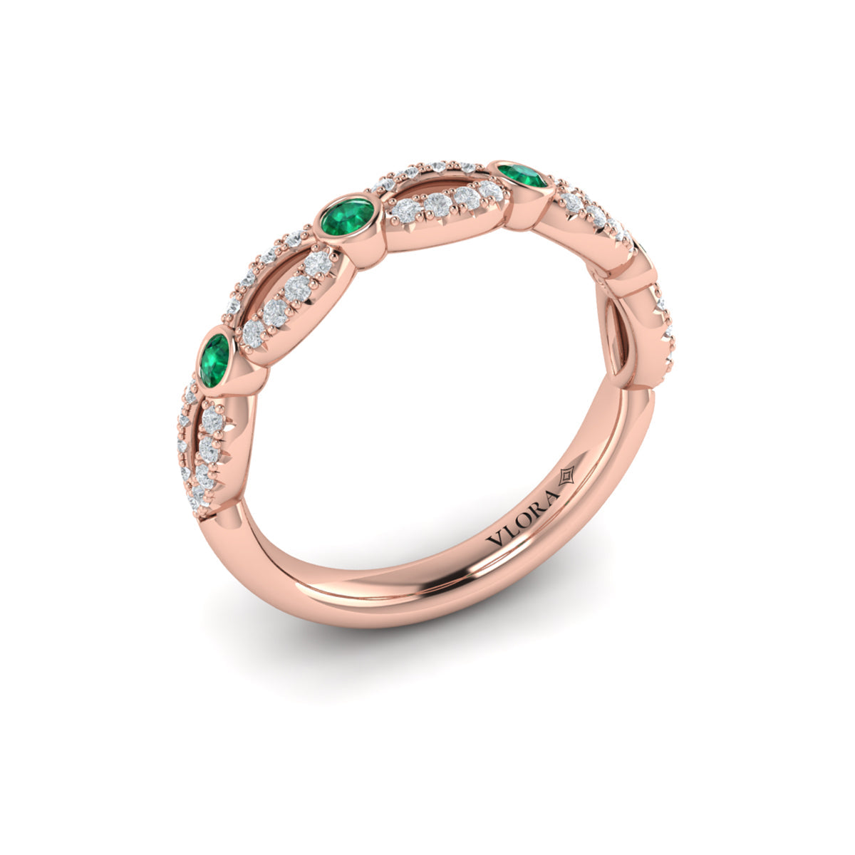 18kt Rose Gold Emerald Cut Womens Stackable Wedding Band