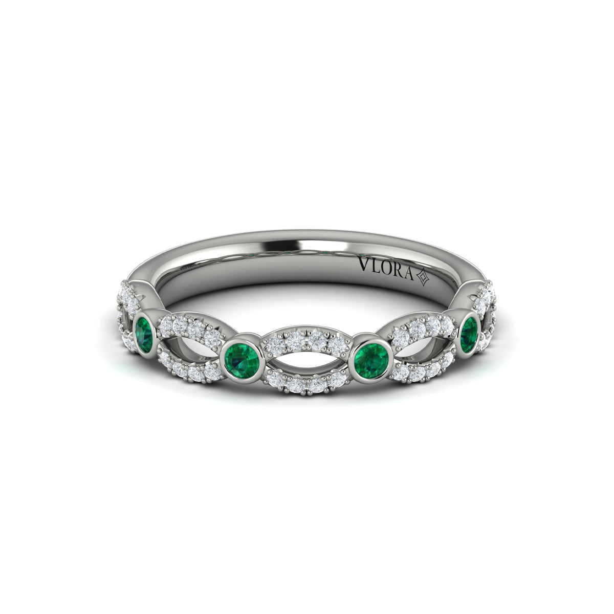 14K White Gold Emerald Cut Stackable Wedding Band