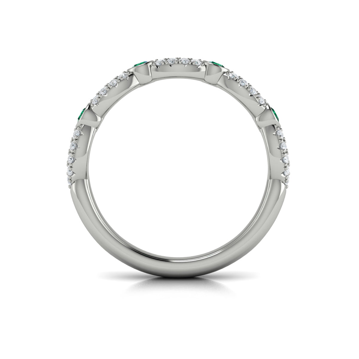 14K White Gold Emerald Cut Stackable Wedding Band