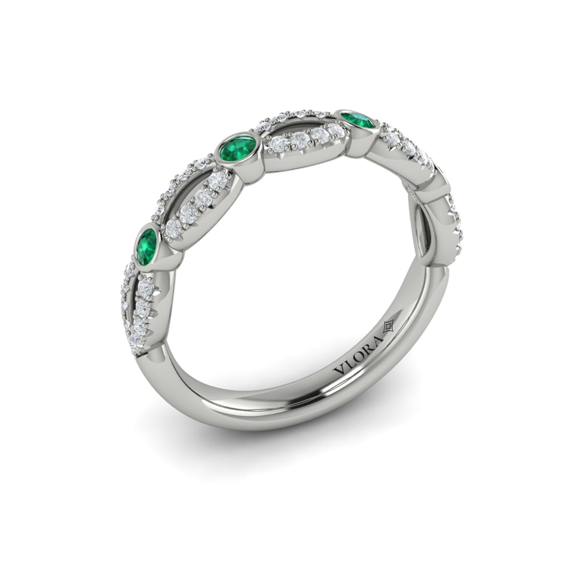14K White Gold Emerald Cut Stackable Wedding Band