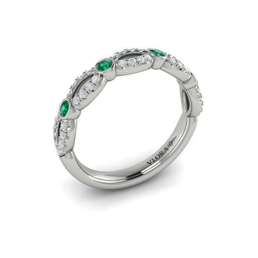 14K White Gold Emerald Cut Stackable Wedding Band