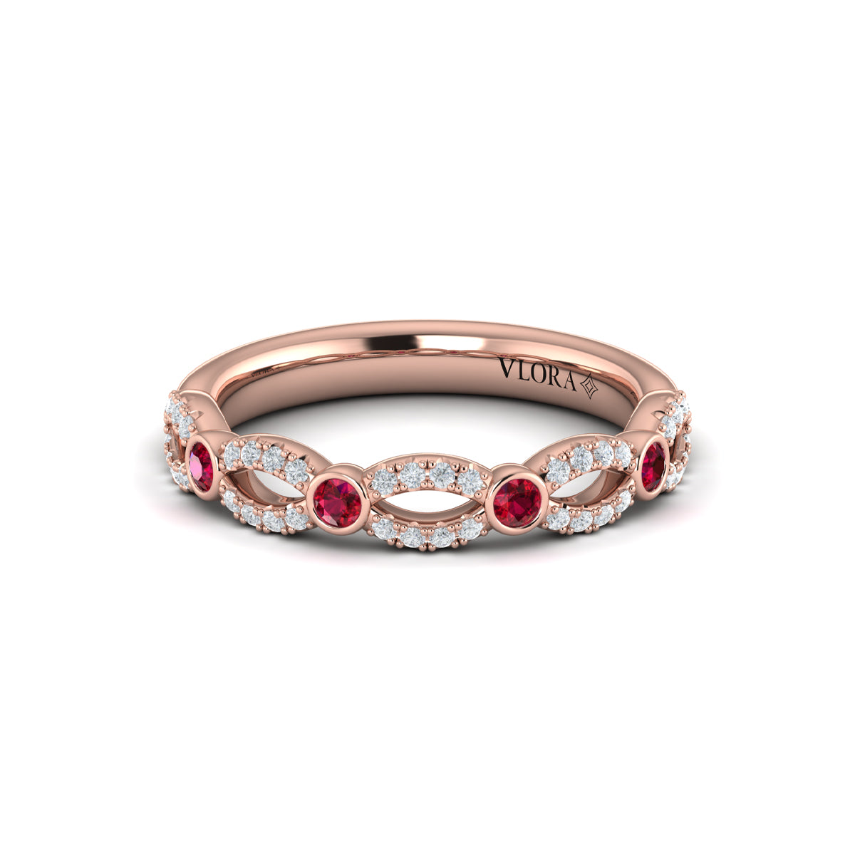 14kt Rose Gold Ruby Womens Stackable Wedding Band