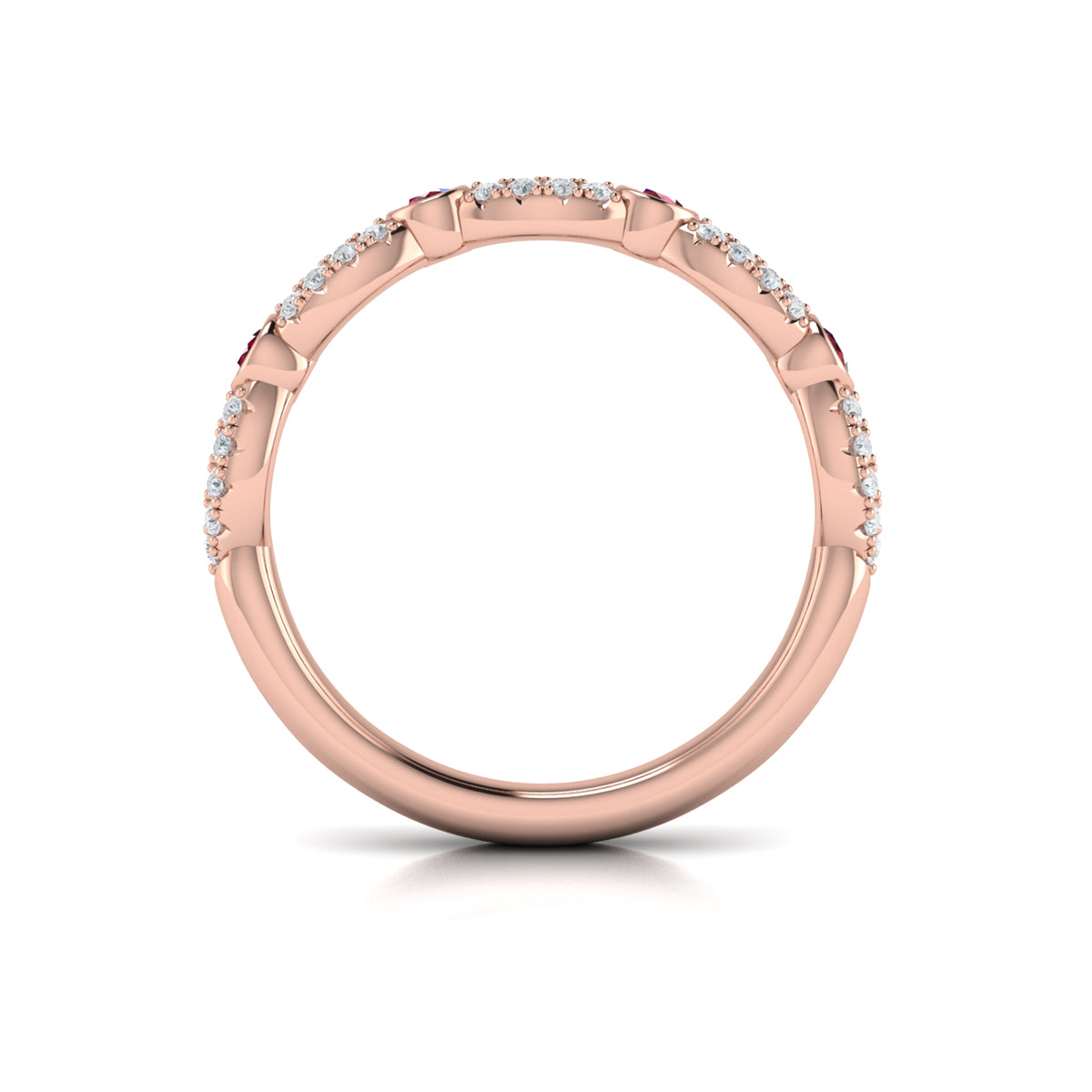 14kt Rose Gold Ruby Womens Stackable Wedding Band