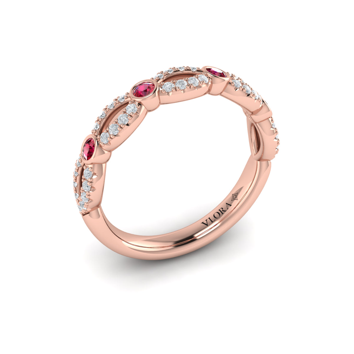 14kt Rose Gold Ruby Womens Stackable Wedding Band