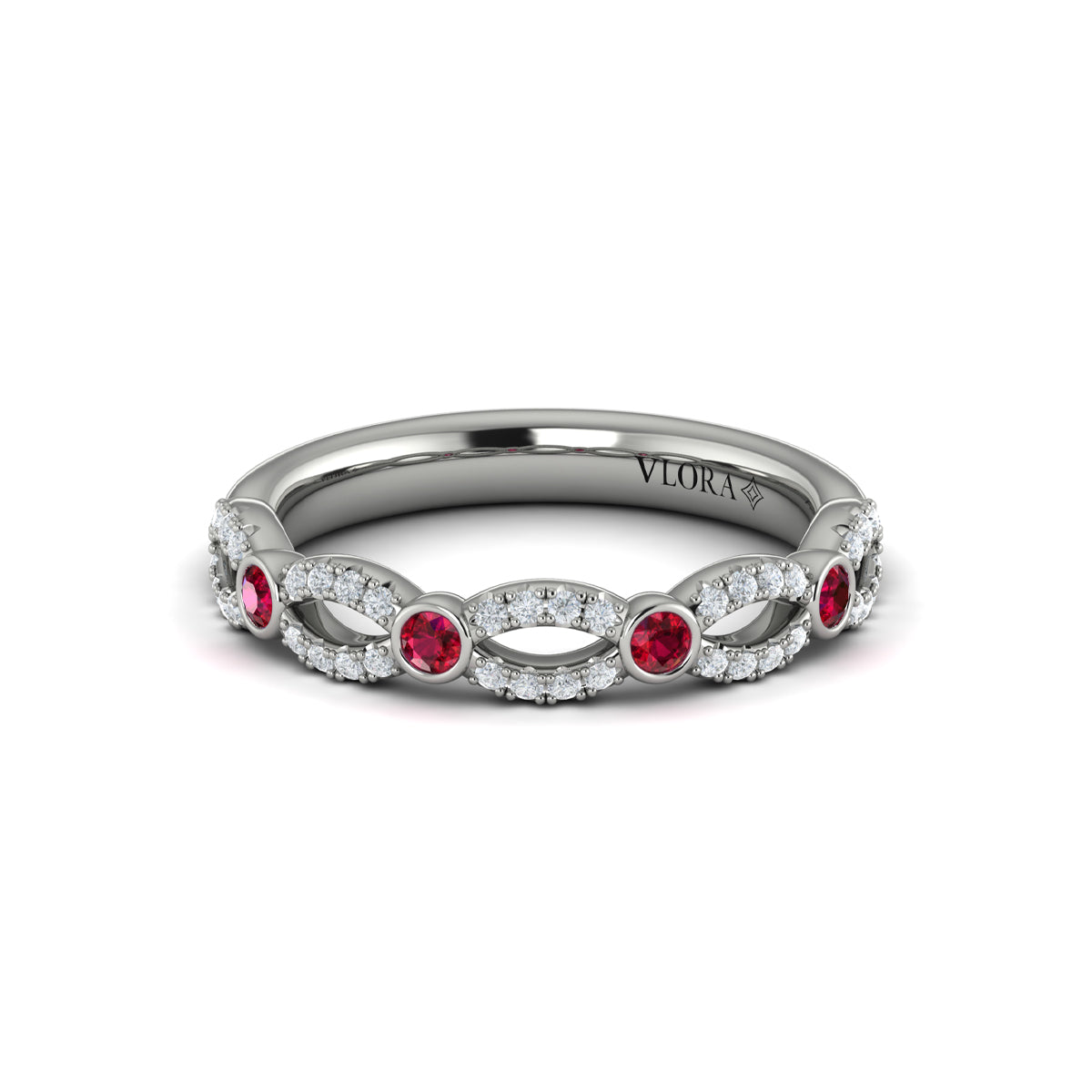 14K White Gold Ruby Womens Stackable Wedding Band