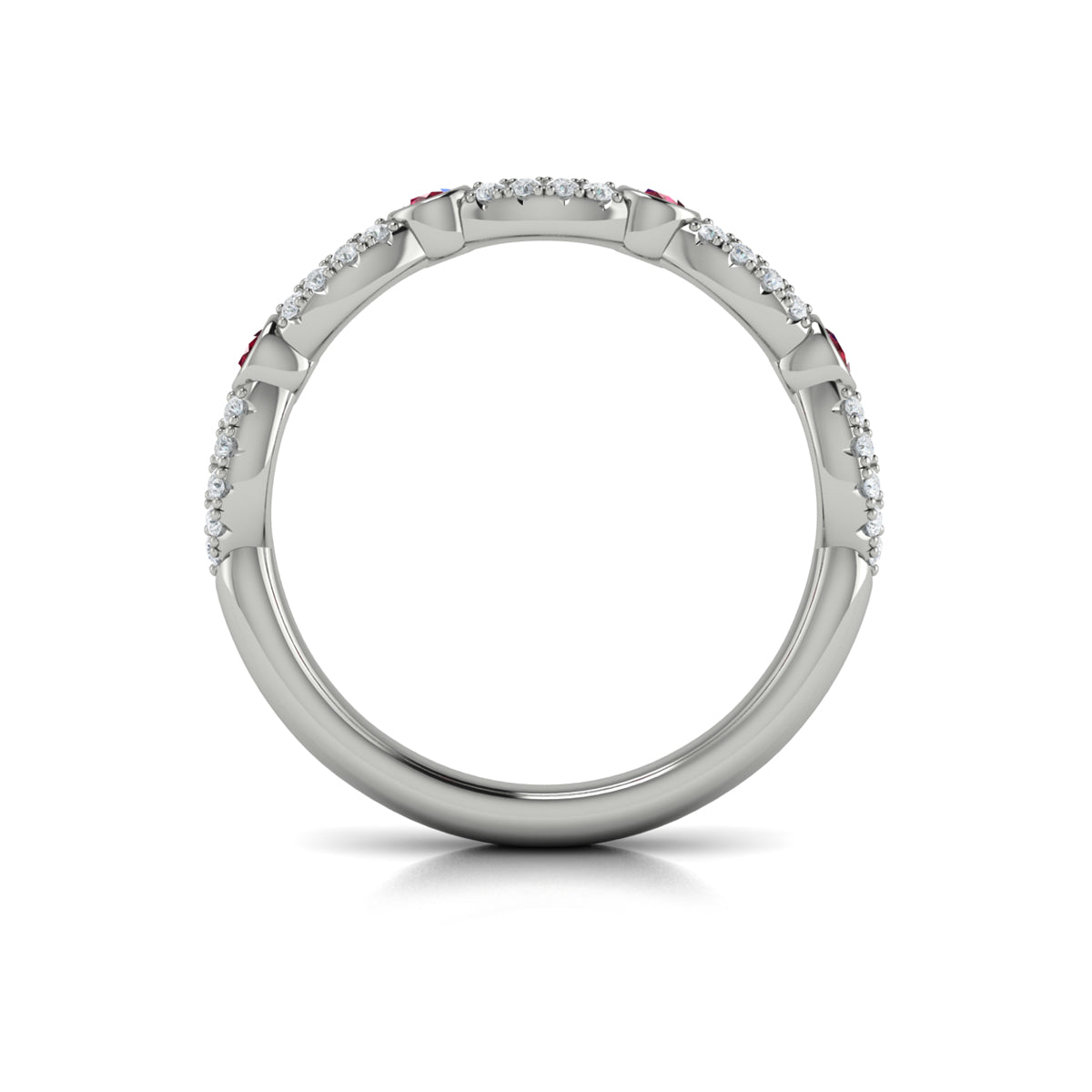 14K White Gold Ruby Womens Stackable Wedding Band