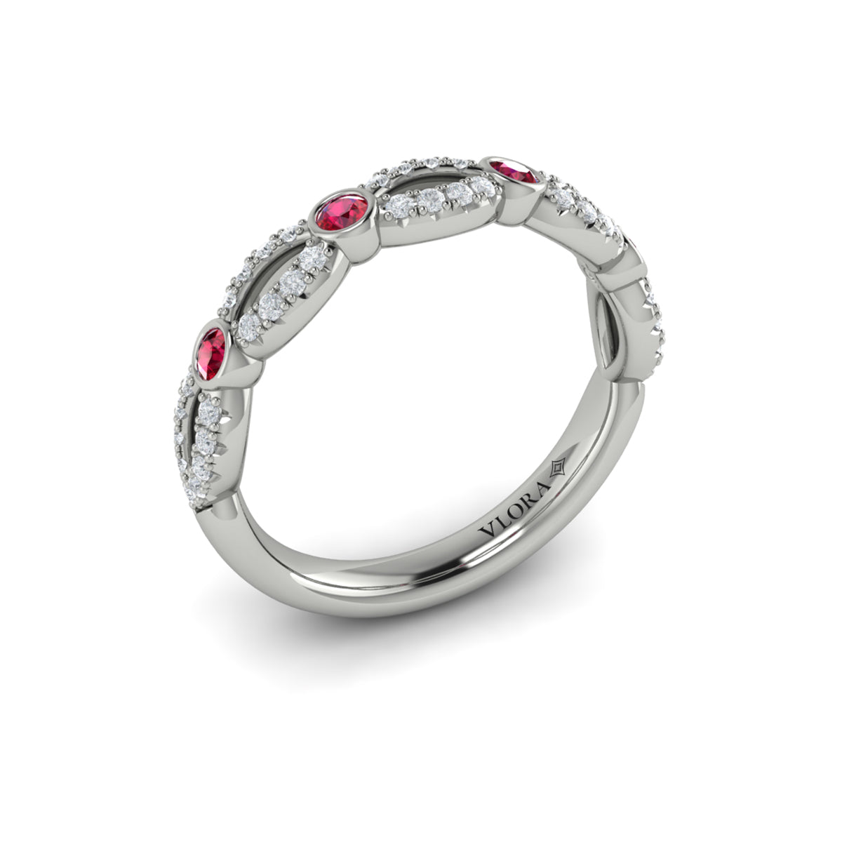 14K White Gold Ruby Womens Stackable Wedding Band